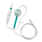 The B. Braun Exadrop® infusion device with precision drop regulator from B. Braun Deutschland GmbH & Co. KG enables precise infusion therapy. This 150 cm long set includes a pierceable spike, a drip chamber, a green regulator, and a transparent plastic tube with end connector for easy integration into any infusion setup.