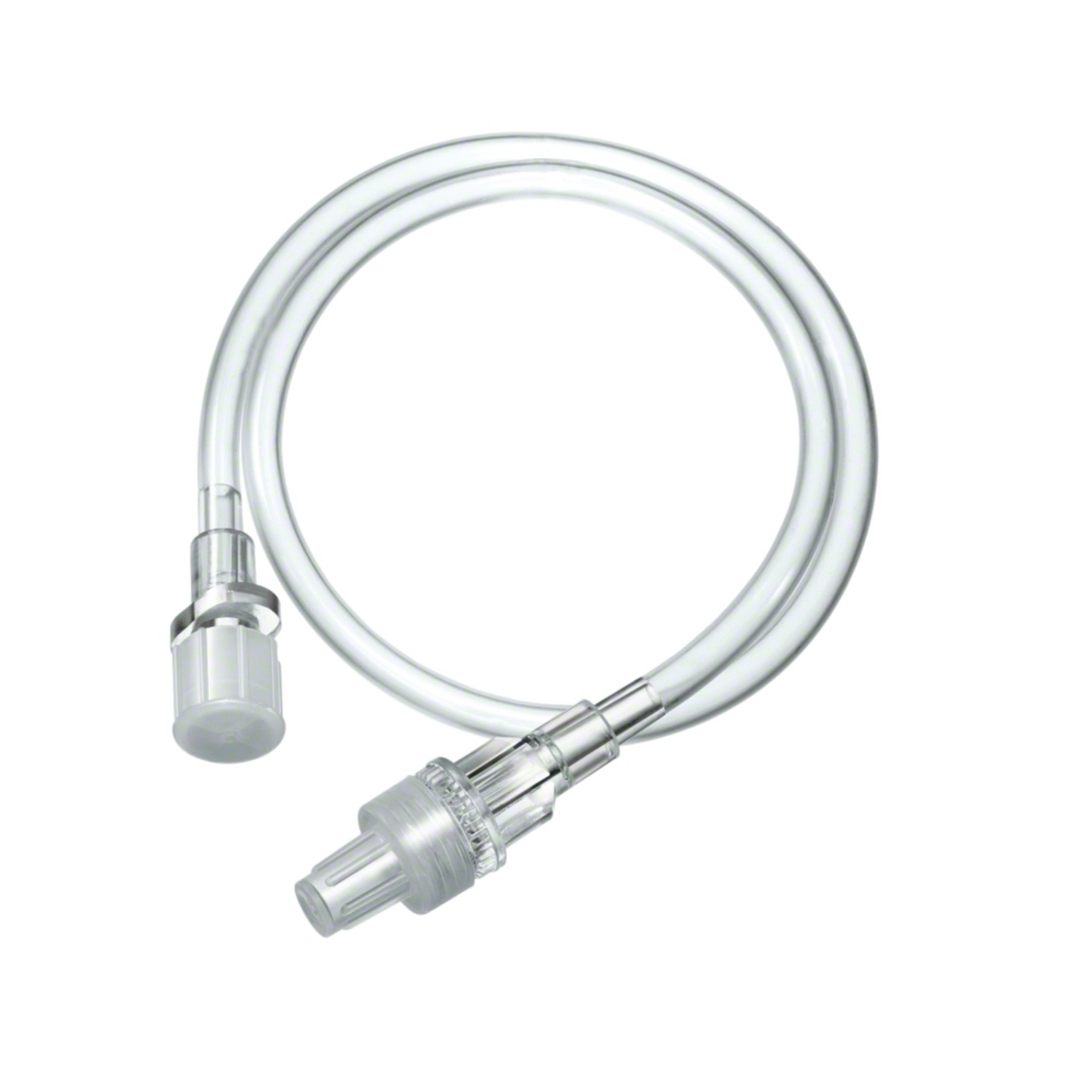 The B. Braun Heidelberg extensions for infusion systems from B. Braun Deutschland GmbH & Co. KG are a spiral, flexible, and smooth transparent plastic tube with Luer lock connections at each end, designed for secure attachment to compatible infusion systems for fluid transfer.