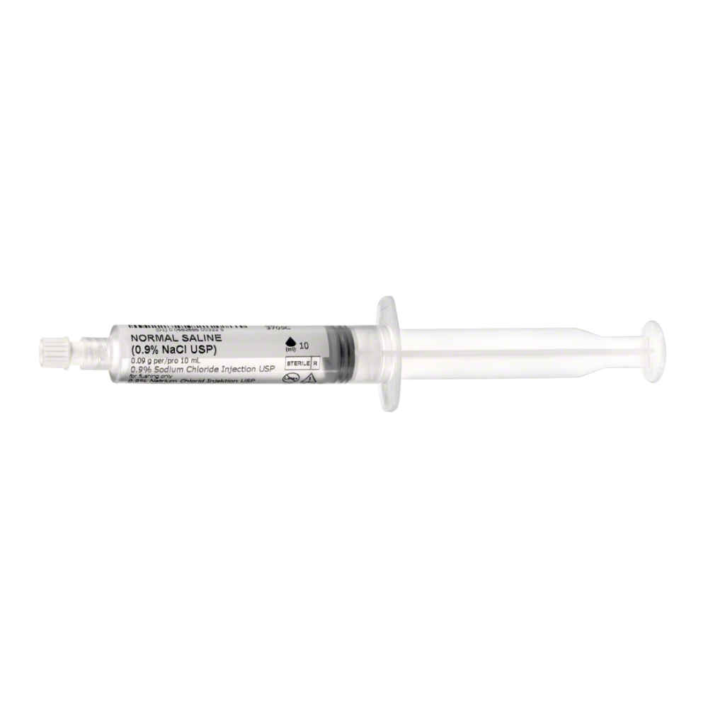 The B. Braun PraxiJect rinse syringe, sterile, 10 ml from B. Braun Deutschland GmbH & Co. KG bears the inscription 'Normal Saline' and has clear measurement markings on the transparent body, a secure cap, as well as comprehensive usage and safety instructions for reliable application.