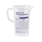 A transparent 250 ml BODE measuring cup with metric scale markings and a detailed instruction manual printed in German for converting volume to weight of cooking ingredients like sugar and flour by Paul Hartmann AG.