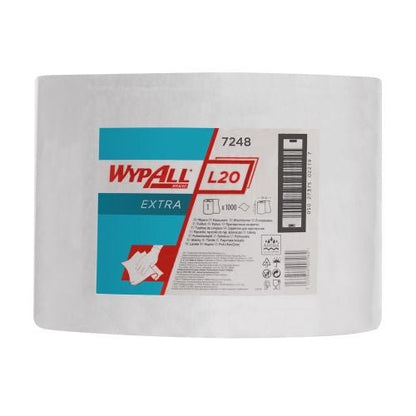 The WypAll® L20 EXTRA wiper big roll (white, 1 roll x 1000 wipes) from Kimberly-Clark GmbH is ideal for industrial use and offers absorbent cleaning wipes in a convenient box.
