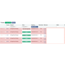 Screenshot of OrderGuardian: Weclapp Order Verification System showing multiple ticket entries with details such as ticket number, category, status, customer, and date, highlighted by a red rectangle in a section of the Altruan cloud service.