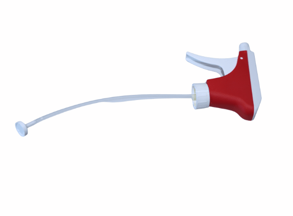 Altruan Sprayer K2: white-red plastic trigger sprayer with 25-mm thread, MS 0.6 nozzle, without suction filter and 21.5 cm transparent suction tube (1 piece).