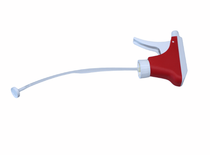Altruan Sprayer K2: white-red plastic trigger sprayer with 25-mm thread, MS 0.6 nozzle, without suction filter and 21.5 cm transparent suction tube (1 piece).