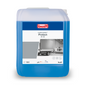 A 10-liter canister of Buzil Indumaster® Protect IR 30 machine and tarpaulin cleaner from BUZIL-WERK Wagner GmbH & Co. KG is labeled with a truck image and information such as pH value and product name. This blue container with a white lid is known for its cleaning power and corrosion protection and offers exceptional cleaning performance.