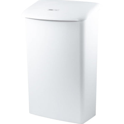 The CWS ParadiseLine hygiene box Touch, a simple white hygiene container by CWS with a curved lid and front logo, offers a practical solution for any environment. Its simple design with a white background fits ideally in any room.