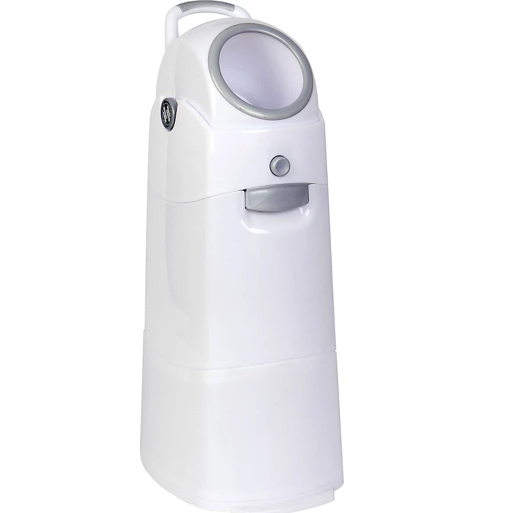 The CWS ParadiseLine diaper pail, white (1 piece), features a rounded top, a gray handle, and a front-opening door for odor-free disposal. Its modern design fits in any nursery. Brand: CWS.