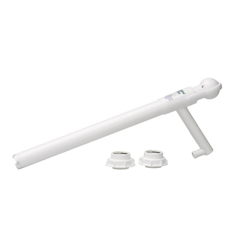 The Diversey pump for 5L and 20L containers, ideal for refilling, features a long cylinder, an angled side section, and two matching round fittings - all shown on a white background. Package: 1 piece.