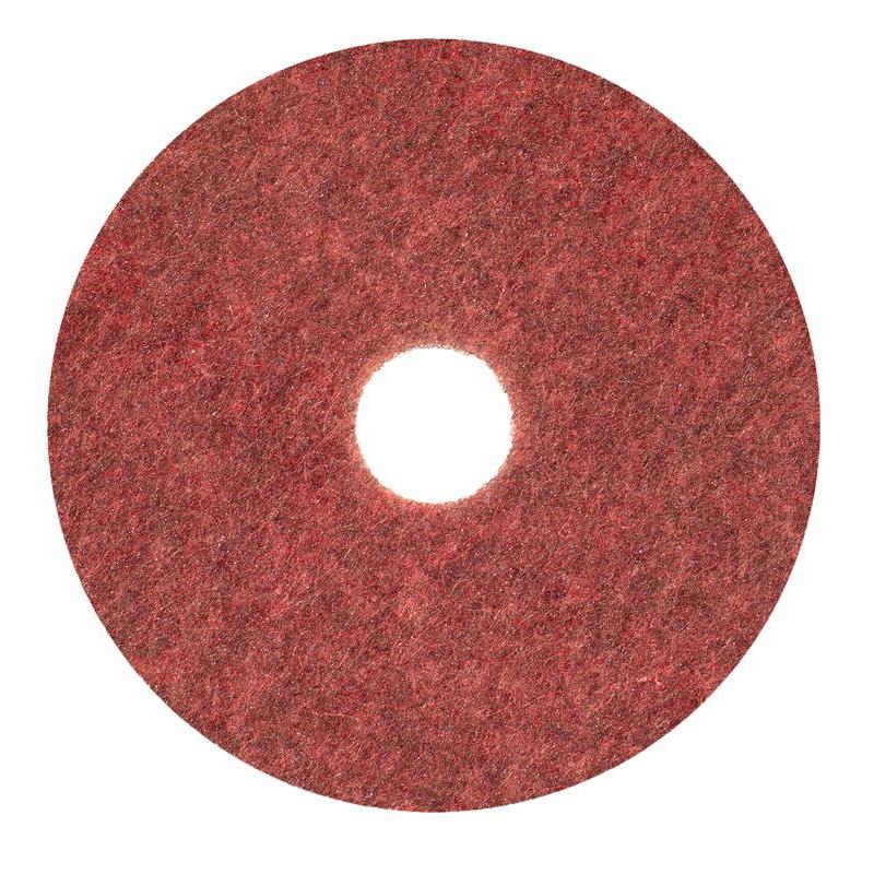 The Diversey Twister Pad TXP scrubbing pad for stone floors from Diversey Deutschland GmbH & Co. OHG is a red, circular pad with a rough texture and central hole, ideal for cleaning and maintaining stone floors, depicted on a white background.