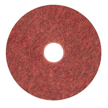 The Diversey Twister Pad TXP scrubbing pad for stone floors from Diversey Deutschland GmbH & Co. OHG is a red, circular pad with a rough texture and central hole, ideal for cleaning and maintaining stone floors, depicted on a white background.
