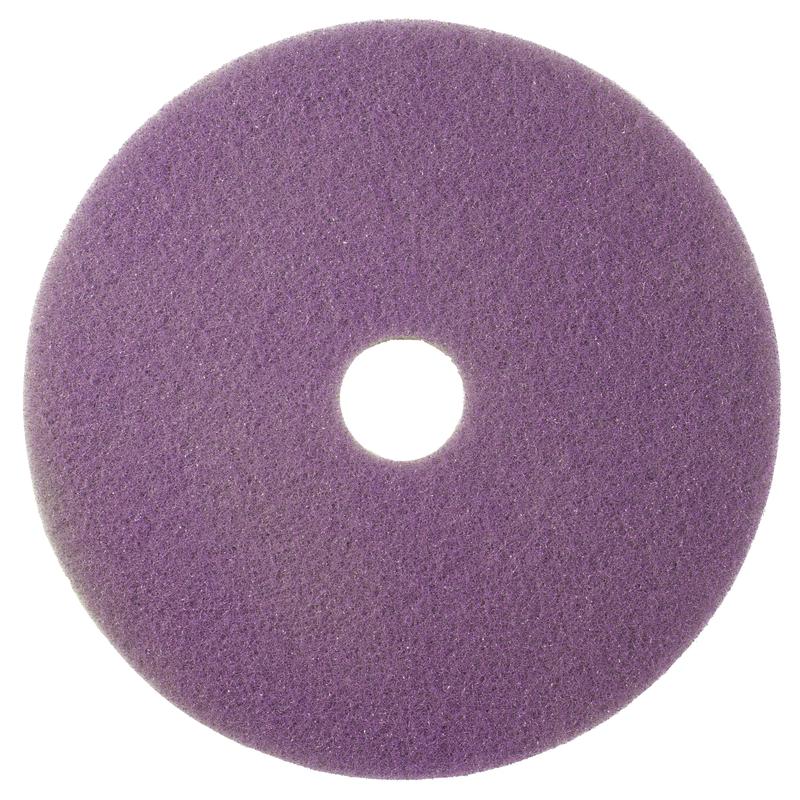 Das Twister Pad lila von Diversey Deutschland GmbH & Co. OHG ist ein rundes Pad mit zentralem Loch und strukturierter Oberfläche, ideal zur Unterhaltsreinigung und zum Polieren von beschichteten Hartböden. Von oben gesehen auf weißem Hintergrund.
