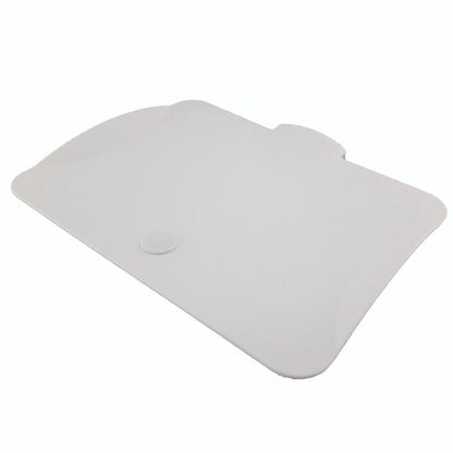 A robust, white, rectangular plastic lid with rounded corners, a central round button, and a side notch resembles the TASKI lid for wipe boxes from Diversey Deutschland GmbH & Co. OHG. The background is solid white.