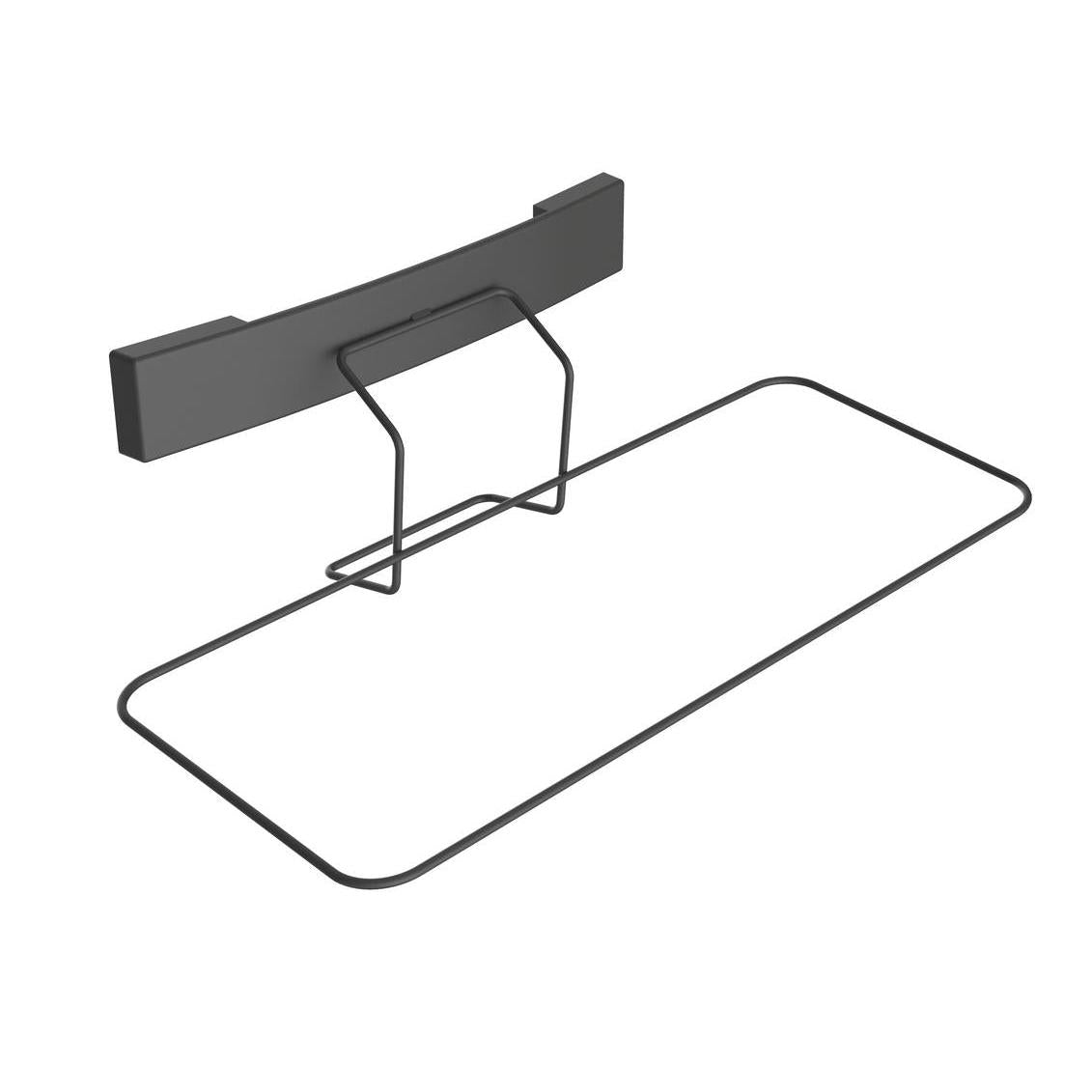 The Di Protect mop container frame angled from Diversey Deutschland GmbH & Co. OHG is a black, rectangular wall holder with an angled design and wire frame for hanging or holding items.