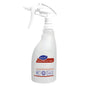 The white 500 ml trigger spray bottle "Sani 4 in 1 Plus" from Diversey Deutschland GmbH & Co. OHG with foam trigger, blue and red design, symbols for cleaning and disinfection, and is available as a refill bottle (1 piece).