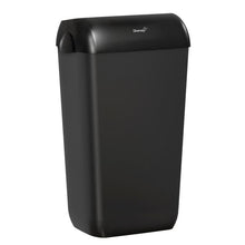 The waste container with a half-open lid, 23 L from Diversey Deutschland GmbH & Co. OHG is a black, rectangular plastic container with a sleek design and Diversey logo on the front - ideal for easy waste disposal.