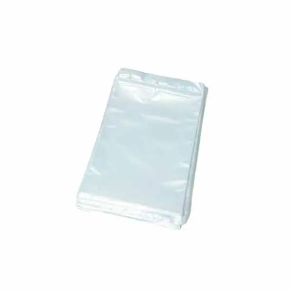 A neatly arranged bundle of DEISS plastic bags 39528, a set of transparent LDPE bags with a capacity of 15 liters from EMIL DEISS KG (GmbH + Co.), is presented against a plain white background, emphasizing their adaptability to different packaging requirements.