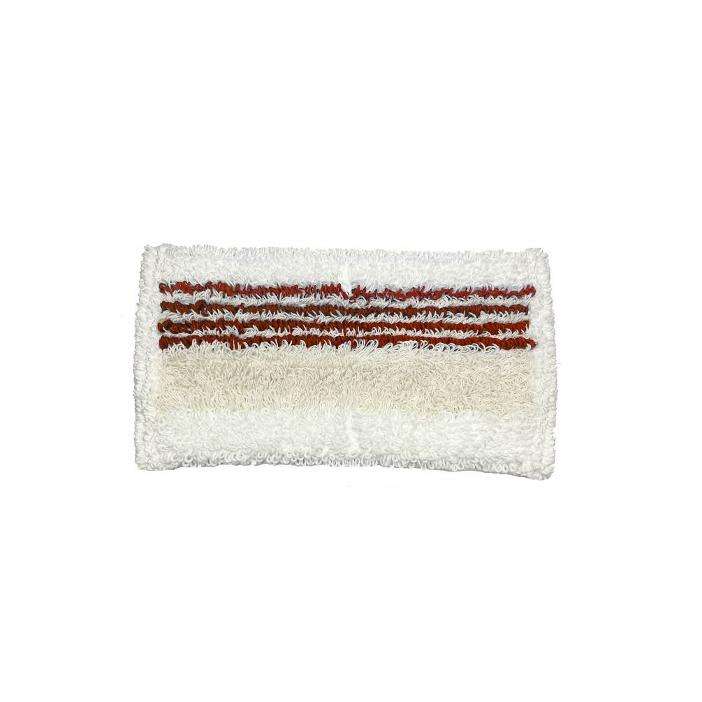 The Arcora Doppelmopp 2.0 Micro-Plus with Microrand 40 cm from Arcora International GmbH is a rectangular white mop with horizontal red stripes on the top, a plain white underside, and a textured surface with Microrand technology.