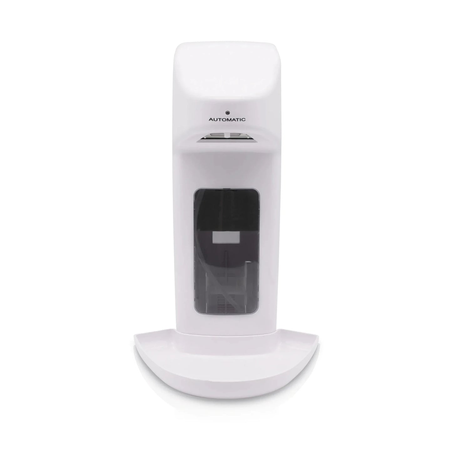 The Dr. Schumacher jet pump for wall dispensers TL by Dr. Schumacher GmbH is a white, wall-mounted soap or disinfectant dispenser with a curved drip tray, set against a plain white background.