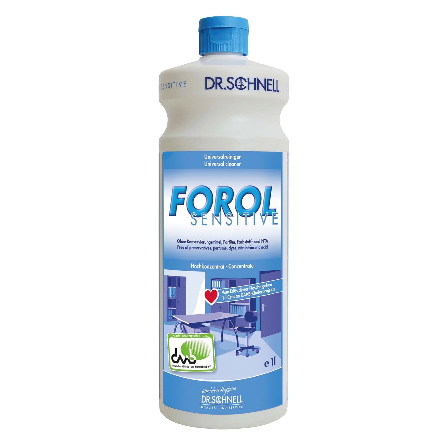 Dr. Schnell Forol Sensitive Universal Cleaner, 1 l bottle by DR.SCHNELL GmbH & Co. KGaA, fragrance and dye-free - ideal for surface cleaning in various areas.