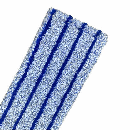 The close-up of the Arcora RUNNER BLUE DB - FC WITH COVER mop from Arcora International GmbH shows its rectangular blue microfiber design with three darker blue stripes - soft, absorbent, and ideal for indoor use.