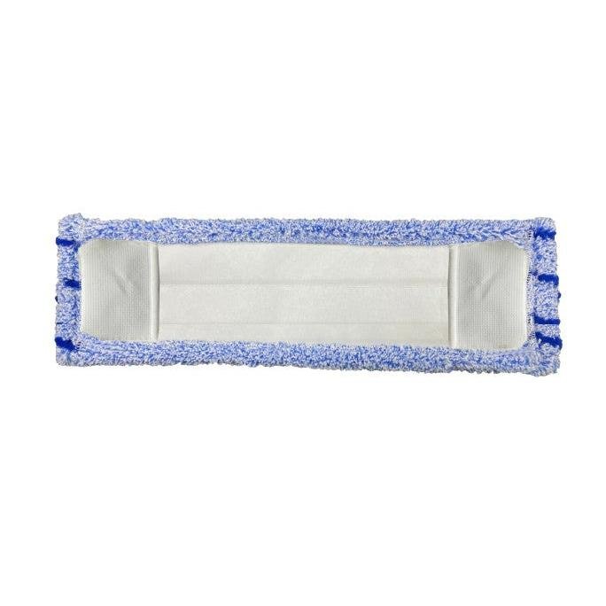 The Arcora Flat Press Mop Runner Blue 2.0 from Arcora International GmbH has a white special polyester core, blue microfiber edges and is depicted on a solid white background. Packed in cartons of 75 pieces with cover sheet special polyester bag.