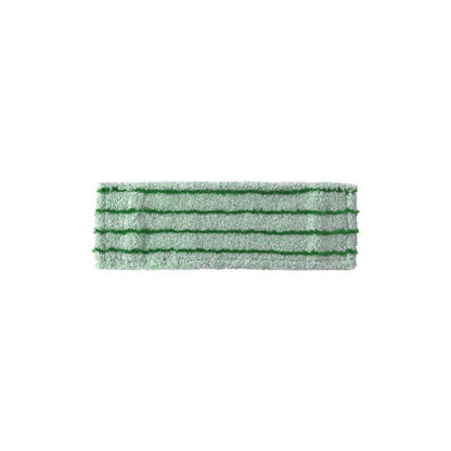 The Arcora RUNNER GREEN DB - FC WITH COVER from Arcora International GmbH is a rectangular green-white microfiber mop pad with horizontal dark green stripes, photographed on a plain white background.