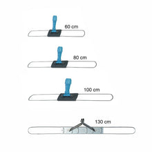Four Arcora MOIST AND ACRYLIC MOP HOLDERS from Arcora International GmbH are shown in sizes 60, 80, 100, and 130 cm; the largest features a unique attachment design for efficient cleaning of acrylic floors.