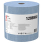 A large blue WypAll® X90 PowerClean jumbo roll from Kimberly-Clark GmbH with 450 sheets per roll and the product code "1288902" stands upright on a white background with a white label featuring branding and information attached.