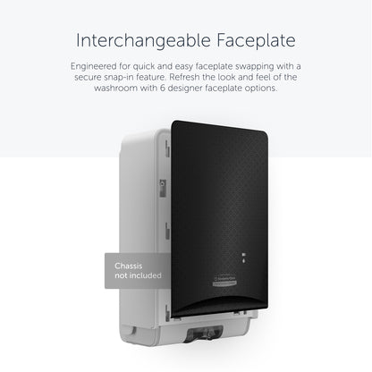 The Kimberly-Clark Professional™ Icon™ Dispenser Faceplate - eSkinCare (20.32 x 27.30 x 3.81 cm) from Kimberly-Clark GmbH is partially open and easily replaceable; housing not included.