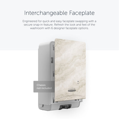 Pictured is a Kimberly-Clark Professional™ Icon™ Dispenser Faceplate in eSkinCare (20.32x27.30x3.81 cm) from Kimberly-Clark GmbH, ideal for washrooms; the cover is easily replaceable. Dispenser housing not included.