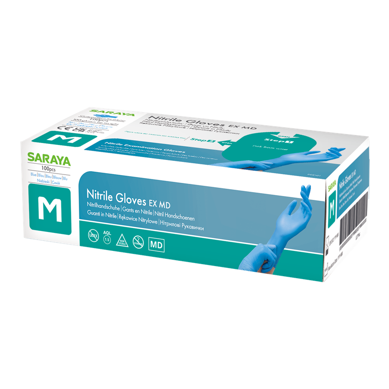 Saraya nitrile disposable gloves EX MD blue