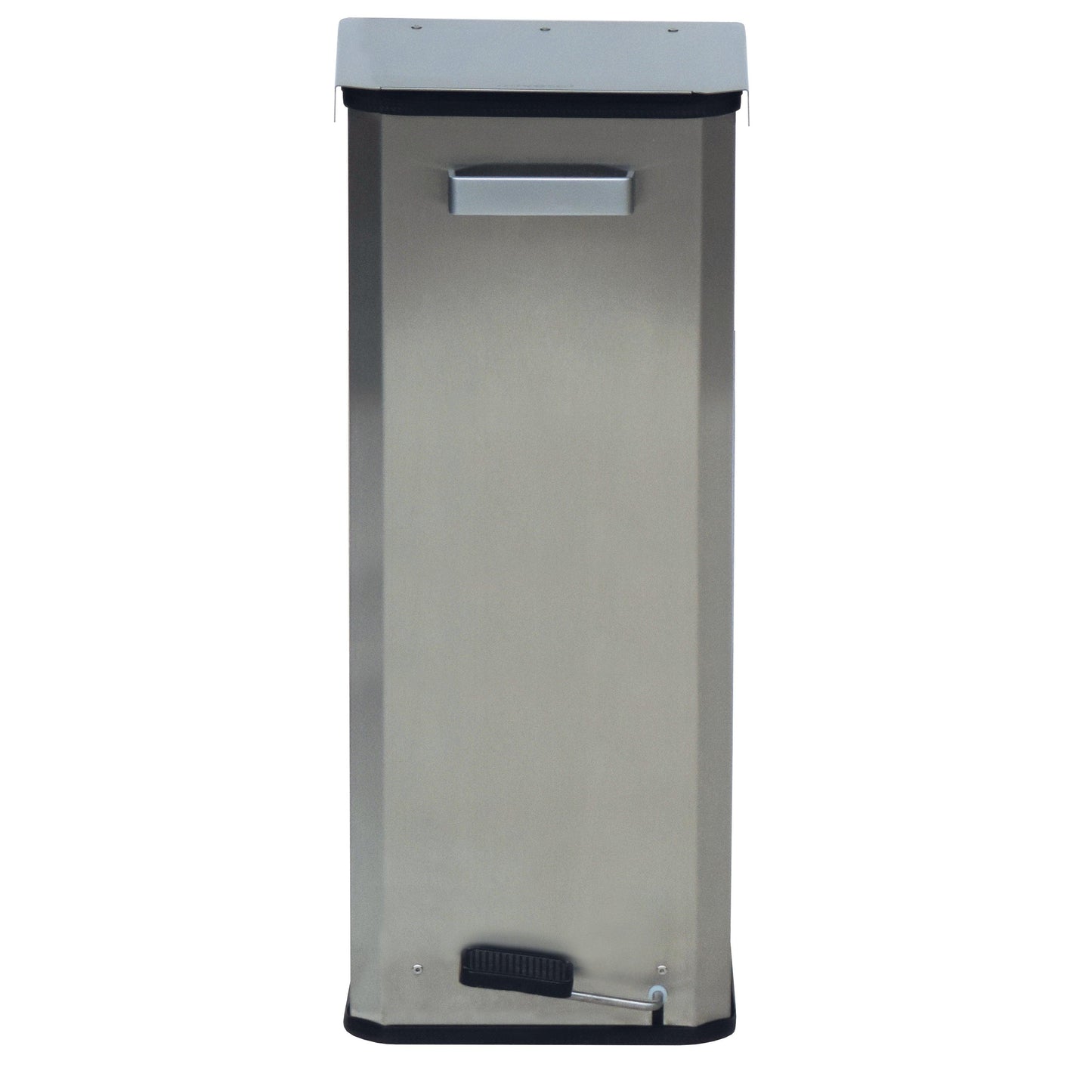 Der Novocal Geschlossener Abfallsammler aus Edelstahl (70 Liter) verfügt über eine Tretvorrichtung für freihändige Nutzung und ist ideal für moderne Räume.