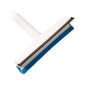 The Haug Bürsten KG WINDOW CLEANER 255MM in white has a ribbed handle, a black rubber lip, and a blue special sponge strip at the base, depicted on a white background.