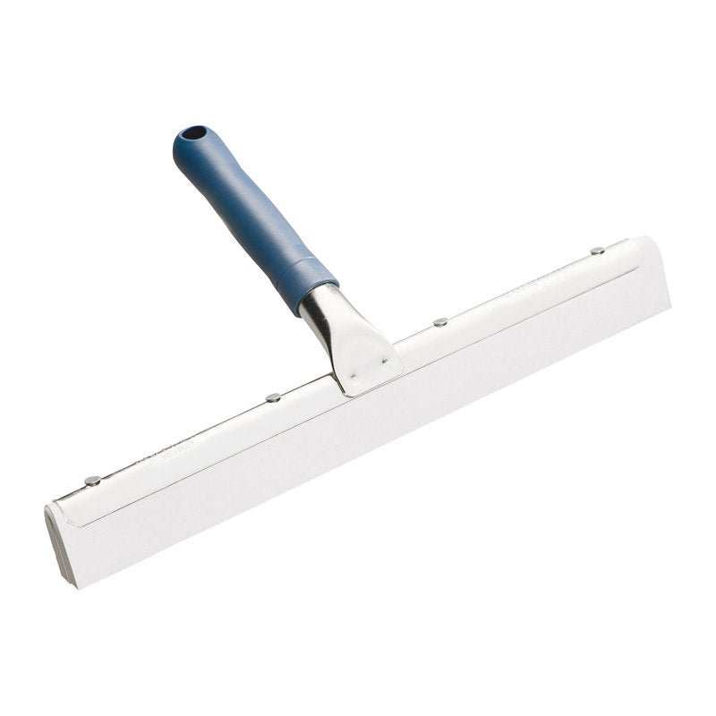 The HAND-WATER SQUEEGEE, CELL FOAM WHITE from Haug Bürsten KG with a working width of 340 mm ensures streak-free cleaning of windows or smooth surfaces thanks to its flat foam blade.
