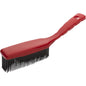 The Haug Bürsten KG rubber knob hand brush red (1 piece) has a long red plastic handle with a hanging hole and black bristles, ideal for cleaning smooth surfaces. Pictured on a white background.