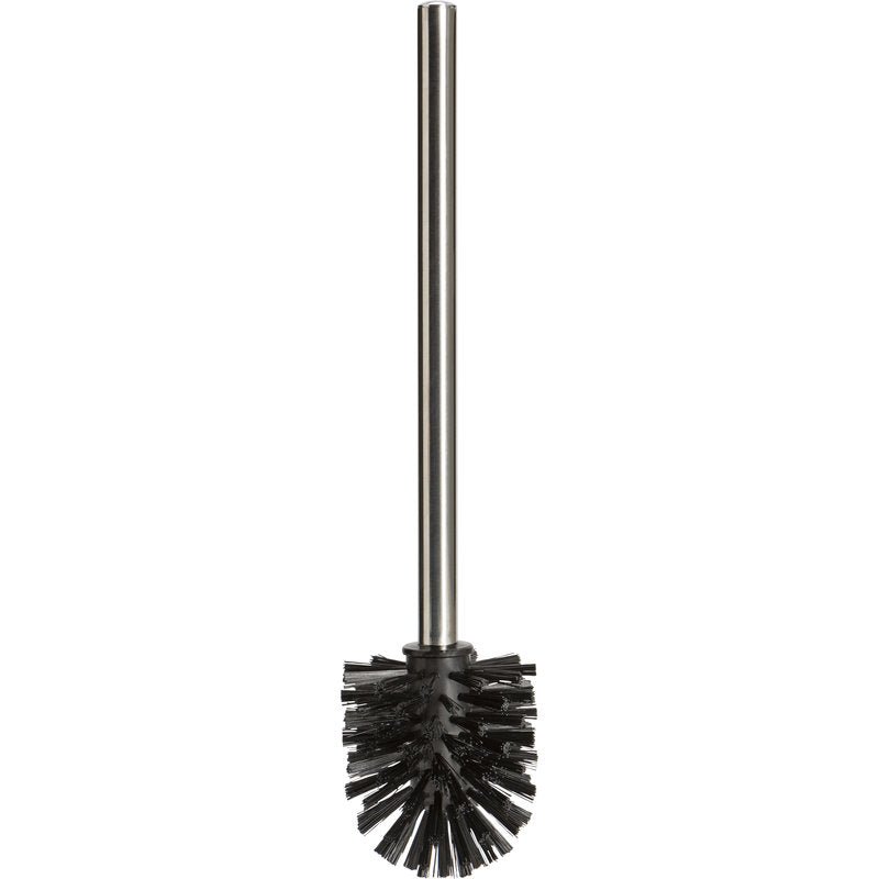 The WC ROUND BRUSH WITH STAINLESS STEEL HANDLE, BLACK, Ø0.40MM MEDIUM from Haug Bürsten KG features a long stainless steel handle and dense round bristles - ideal for your bathroom. Pictured against a simple white background.
