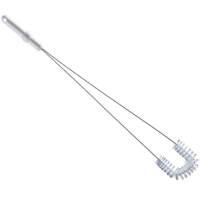 The Haug Bürsten KG PIPE BRUSH, U-SHAPE, with white PBT bristles (Ø0.35mm), 570xØ30x90mm, is designed for cleaning double-sided surfaces on bottles and containers.