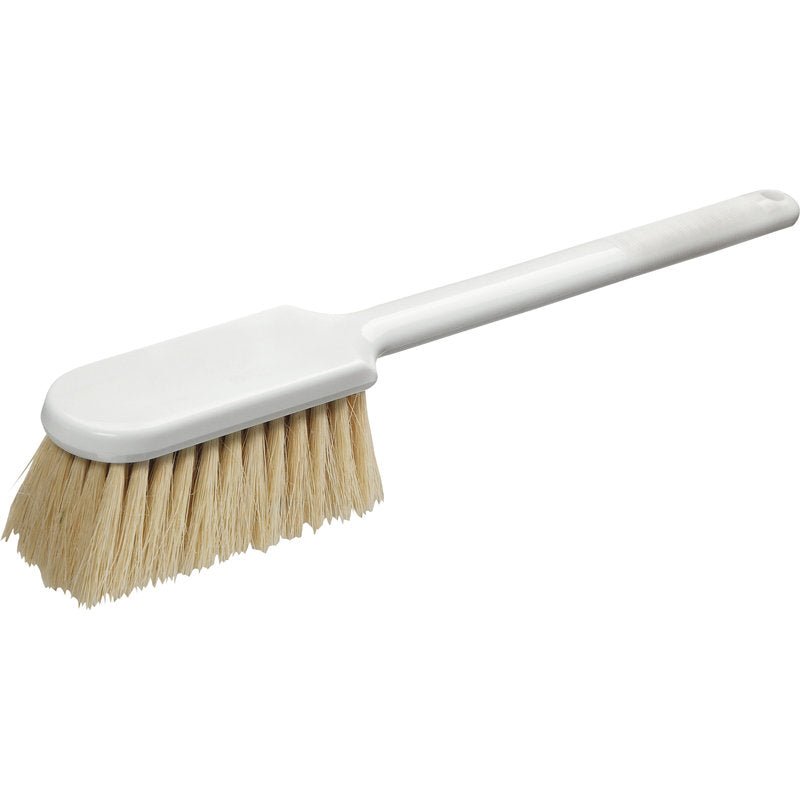 The OVEN BRUSH, NATURAL FIBER 395X60X60MM from Haug Bürsten KG has a long plastic handle and stiff, lightweight natural fiber bristles. Its rectangular brush head with rounded edges is ideal for thorough oven cleaning.