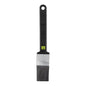 Flat, black handle Haug Bürsten KG ESD FLAT BRUSH NYL6.0 with soft synthetic bristles (ø0.30mm), metal ferrule and handle hole; ideal for gentle antistatic cleaning of sensitive electronics. Pictured on white.