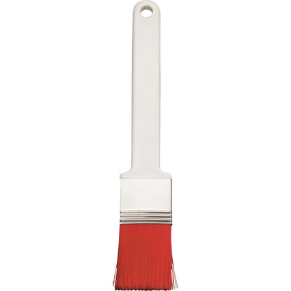 The FLAT BRUSH, PBT RED TIPPED, ø 0.25MM from Haug Bürsten KG features a white plastic handle, a metal ferrule, and red PBT bristles - perfect for fine painting work - on a plain white background.