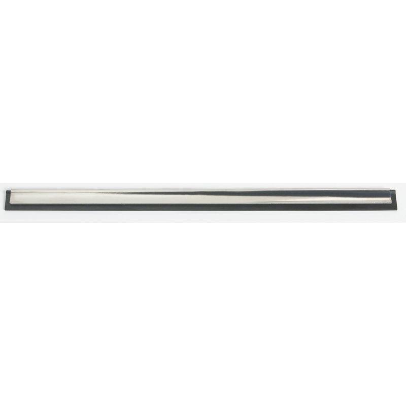 A shiny, rectangular Haug Bürsten KG WINDOW WIPER RAIL (350mm, stainless steel, rubber, for #8500) is embedded in a black base, photographed from above on a white background.