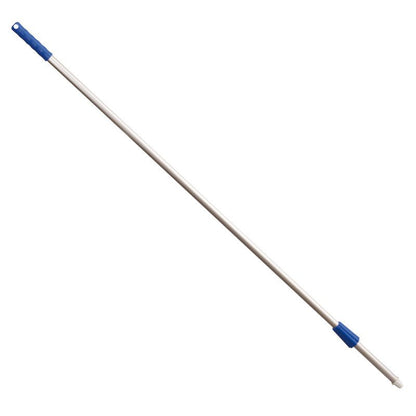 The Haug Bürsten KG ALUSTIEL is a 1400 mm long, lightweight aluminum telescopic rod (Ø22 mm, wall thickness 1 mm) with a blue plastic handle and a connector, ideal for cleaning tools.