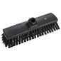 The ESD BROOM, NYLON 6.0 BLACK ø0.30MM SOFT, 300X70X50MM from Haug Bürsten KG is a black antistatic broom head with soft nylon bristles and a handle attachment, ideal for cleaning sensitive surfaces. Pictured against a white background.