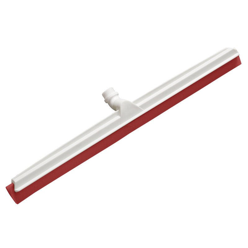 The Haug Bürsten KG JOINT WATER SQUEEGEE, a white, food-safe floor squeegee with a red 2-lipped rubber blade and threaded socket (620x53x25mm), is depicted on a plain white background.
