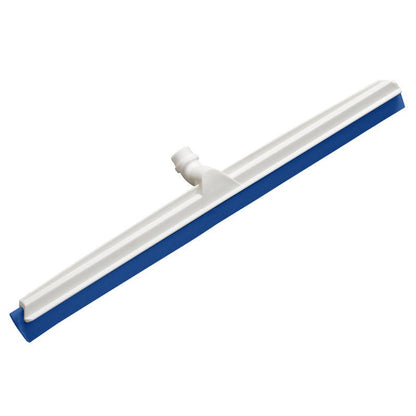 The JOINT WATER SQUEEGEE, 2-LIPPED FOOD GRADE, 620x53x25mm from Haug Bürsten KG is a white, food-safe floor squeegee with a blue double rubber blade and central handle mount, depicted on a plain white background.