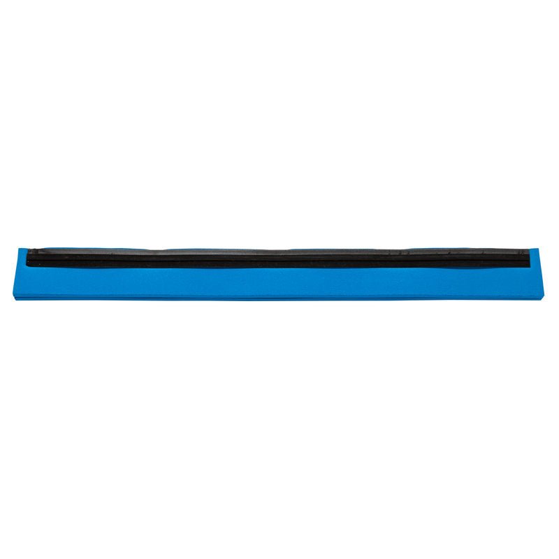 A long blue rectangular food-safe REPLACEMENT RUBBER LIP, 1-lipped, 625x20x22 from Haug Bürsten KG with a black stripe at the top edge, photographed on a white background.