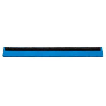 A long blue rectangular food-safe REPLACEMENT RUBBER LIP, 1-lipped, 625x20x22 from Haug Bürsten KG with a black stripe at the top edge, photographed on a white background.