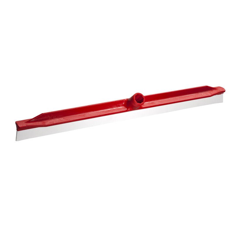 The WATER PUSHER WITH MOLDED LIP from Haug Bürsten KG is a red floor squeegee head with a straight metal blade, central handle attachment, ideal for efficient floor cleaning, depicted on a white background.