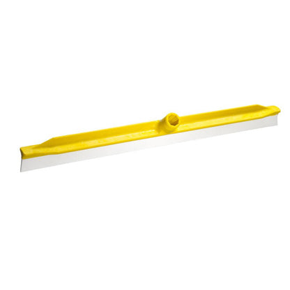 The WATER PUSHER WITH MOLDED LIP from Haug Bürsten KG has a yellow head with a white rubber blade for handle attachment, depicted on a white background - perfect for efficient floor cleaning.