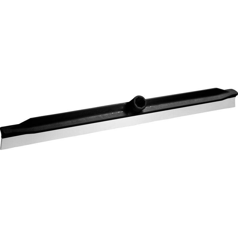 The WATER PUSHER WITH MOLDED LIP from Haug Bürsten KG is a black-silver floor wiper with a straight rubber blade, integrated lip, and central handle attachment for efficient cleaning.